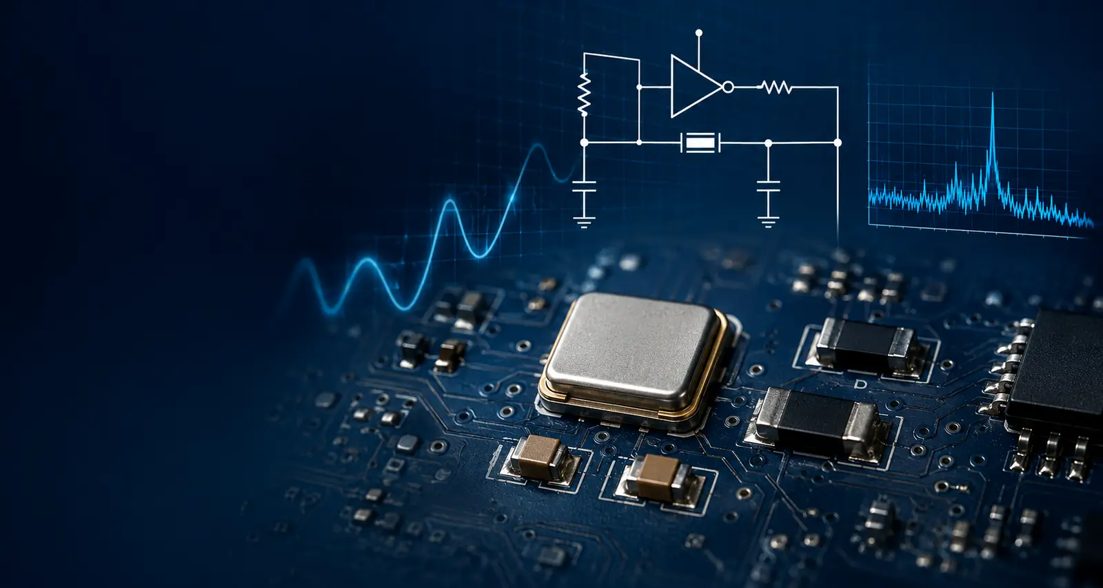 Circuitry of MHz oscillating crystals