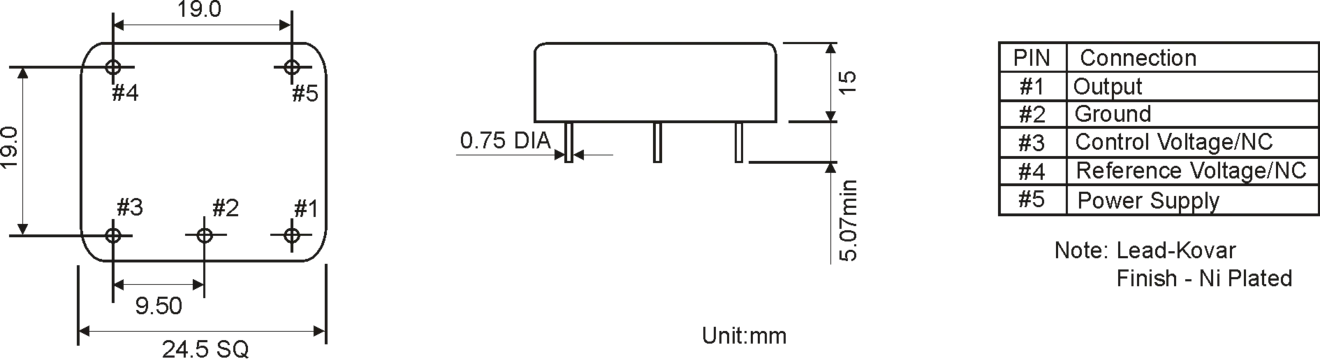 THT OCXO METAL OSCILLATOR 25.4 x 25.4 mm THT OCXO METAL OSCILLATOR 25.4 x 25.4 mm