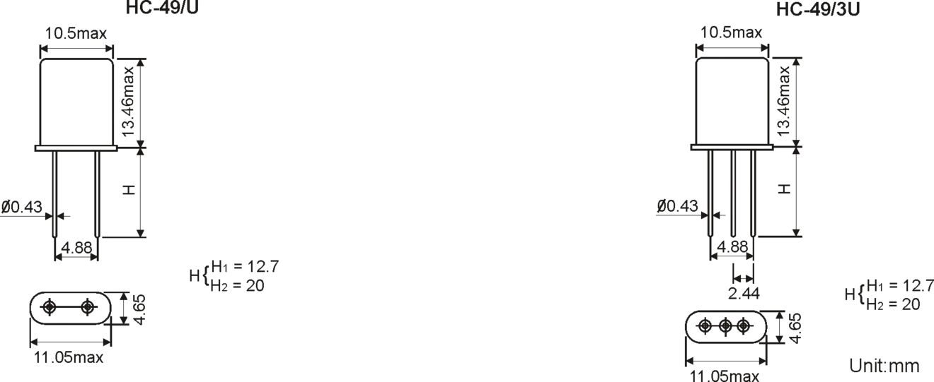 THT QUARTZ CRYSTAL HC-49/U 11.05 x 4.7mm 
