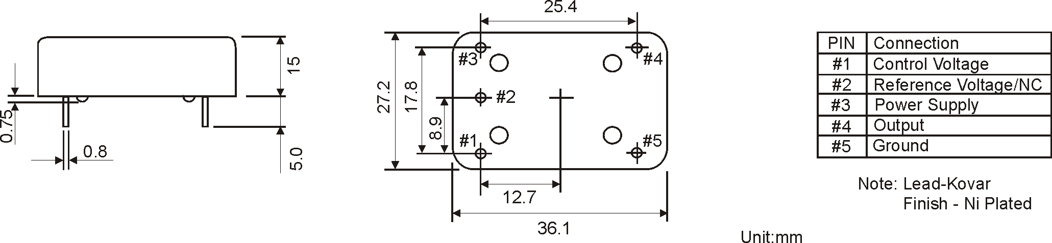 THT METAL OCXO OSCILLATOR 36.0 x 27.0 mm THT METAL OCXO OSCILLATOR 36.0 x 27.0 mm