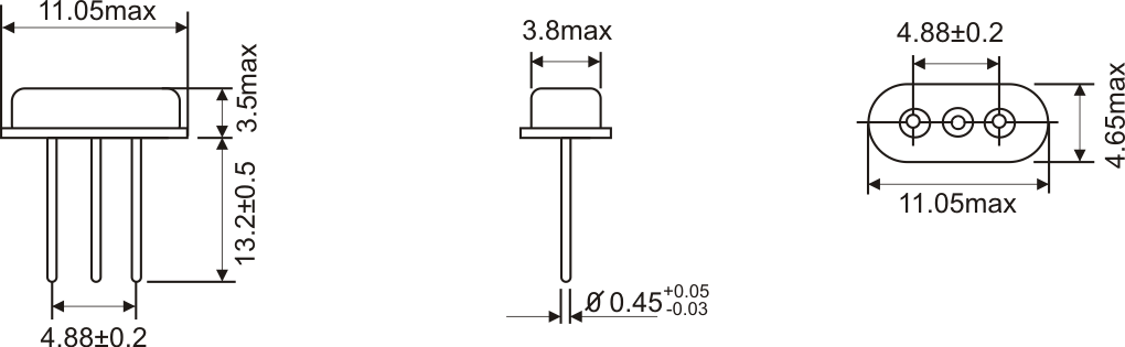 THT QUARTZ CRYSTAL HC-49/US 3 LEADS 11.05x4.65mm 